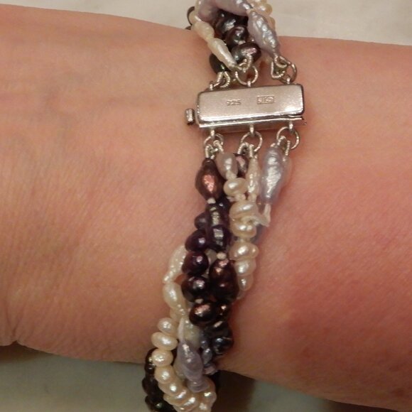 Keshi Pearl Torsade Bracelet with a Sterling Silver Clasp - Picture 4 of 5